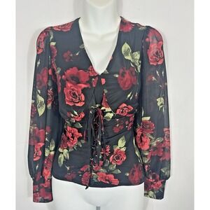 Ember Dark Floral Mesh Corset Top Goth Coquette Vamp Whimsigoth Romantic Size L